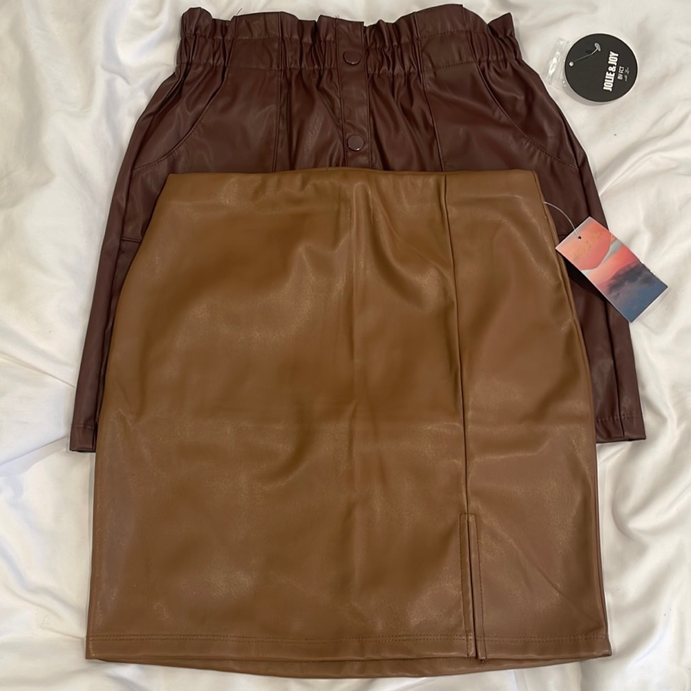 Fall faux leather mini skirt set size M